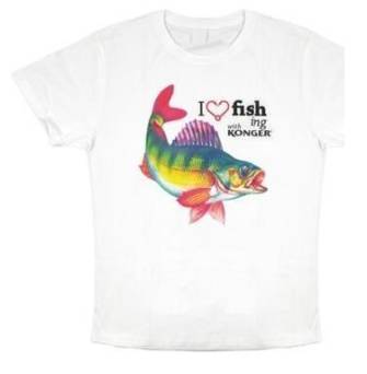 Koszulka T-shirt Konger L biała z rybą okoń