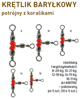 Krętlik Jaxon Potrójny Baryłkowy z Koralikami rozm 14 AJ-KR17014C