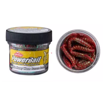 Gumy Berkley PowerBait Sparkle Honey Worm 2.5cm / SŁOIK - BANANA RED / Scales 1596314