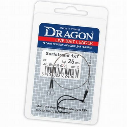 Przypon Dragon Żywcowy 1x7 Surfstrand z Haczykiem nr 1/0 7kg 25cm 58-200-0725